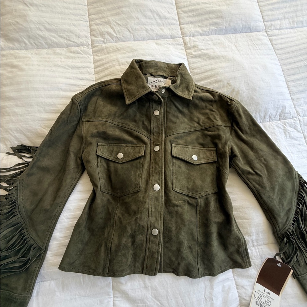 Women's Olive Suede Fringe Leather Jacket